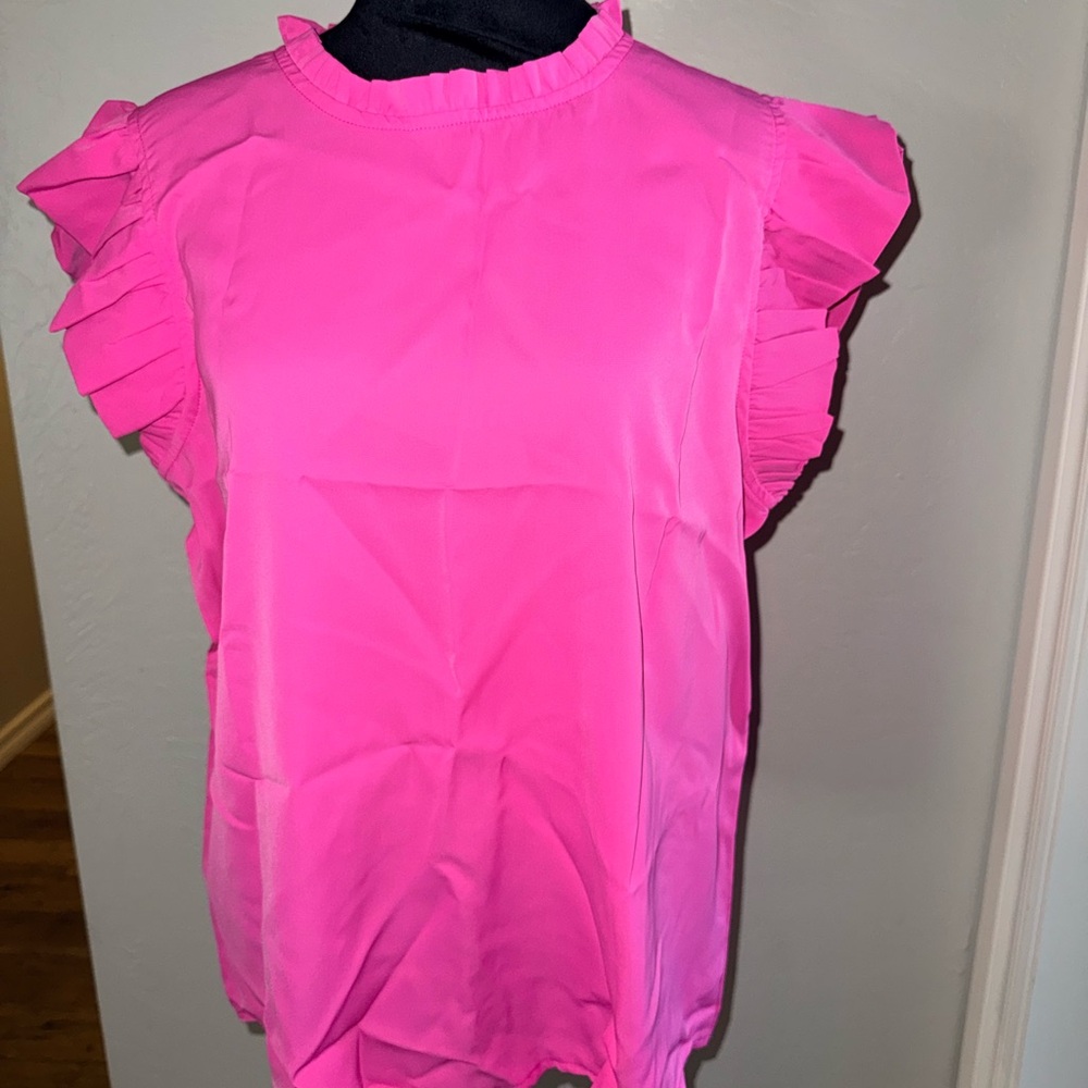 SHEIN Bright Pink Ruffle Sleeve Blouse